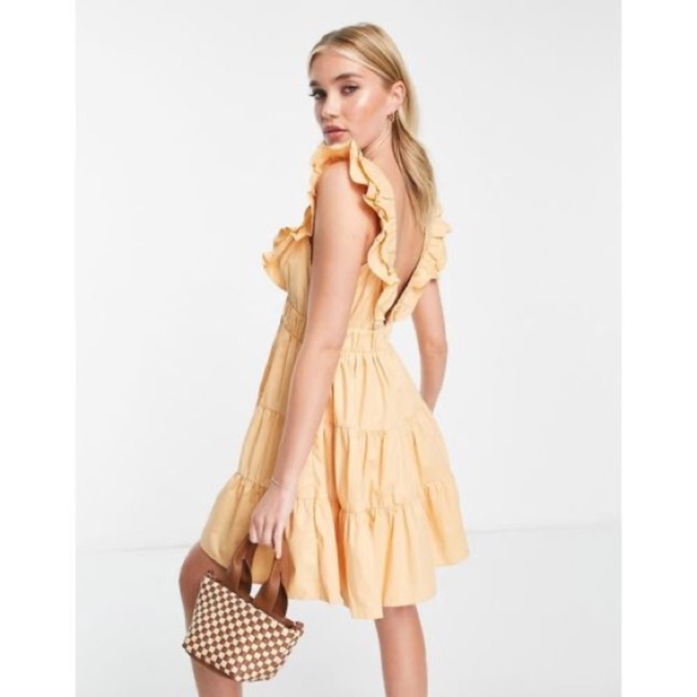 Abercrombie & Fitch Ruffle Tiered Mini Dress Yellow Apricot Babydoll Size MP - Picture 2 of 8